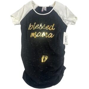 Planet Motherhood Blessed Mama Maternity Shirt Black White Gold Medium NWT